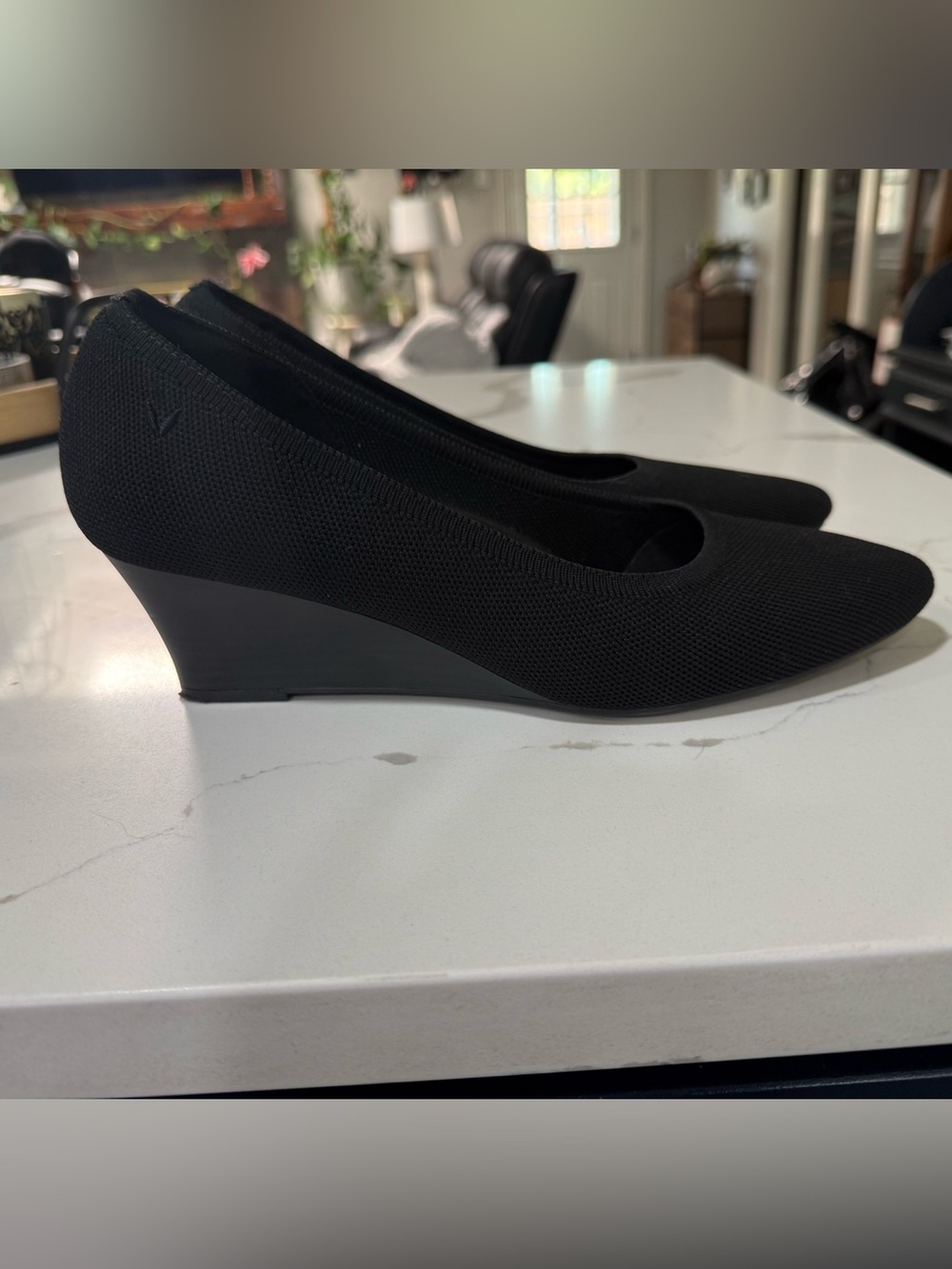 VIVAIA Aria Wedge 2.0 Black Knit Pointed Toe Heels - Like New
